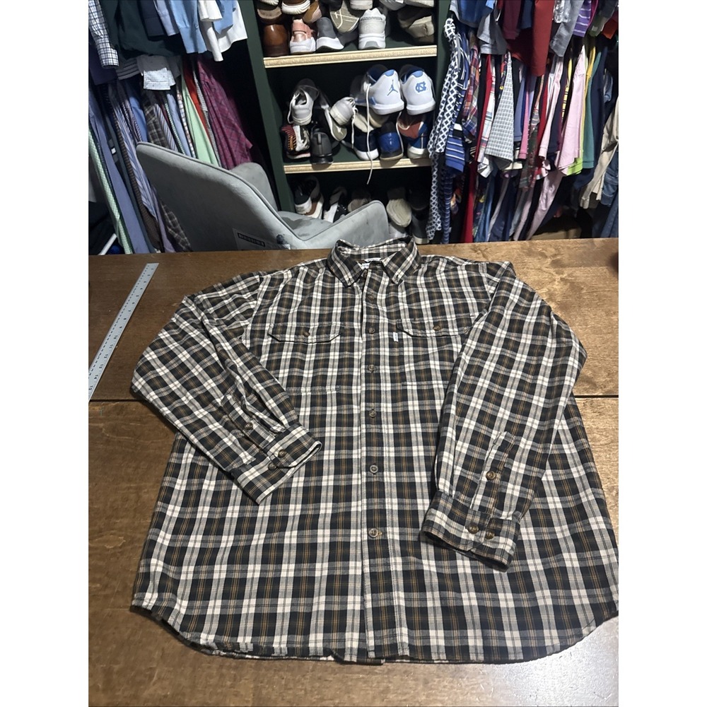 Carhartt 2 Pocket Brown Plaid Button Down Shirt XL Relaxed Fit